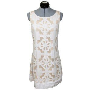 Anthropologie KAS New York Medium White Shift Dress Cut Out Wedding Boho Overlay